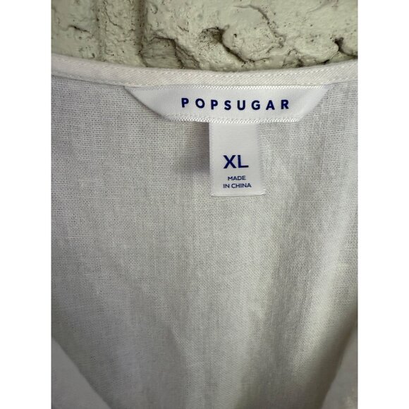 PopSugar Women's Linen Cotton White Ruffle Sleeve Belted Midi Dress XL V-Neck - Picture 4 of 10